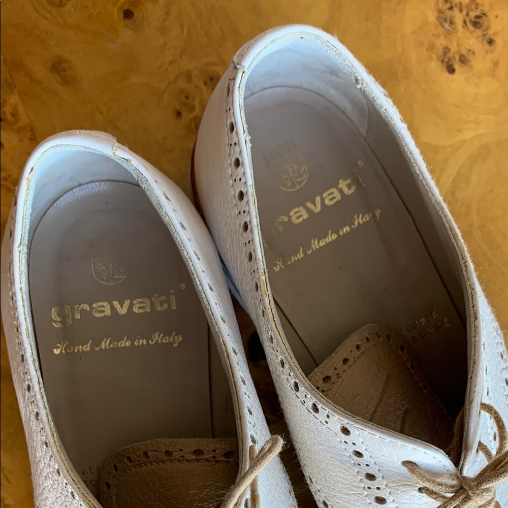 Gravati Italian White and Tan Leather Loafers Brogues - Picture 3 of 10
